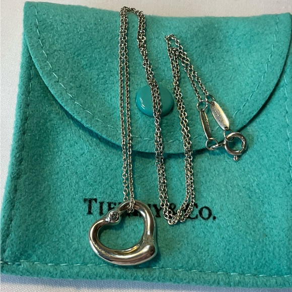 Tiffany & Co Elsa Peretti Open Heart Pendant Aquamarine 16" - Picture 7 of 11